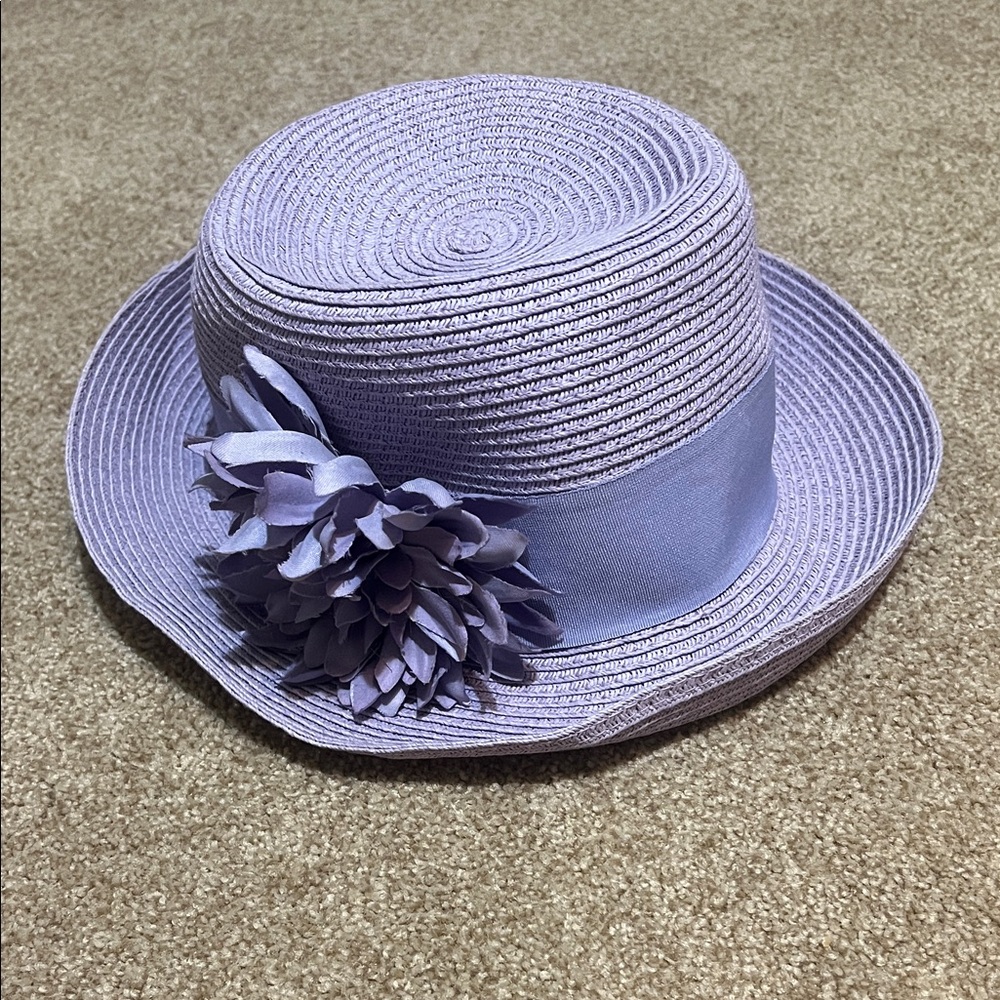Nine West Lilac Woven Hat with Floral Detail